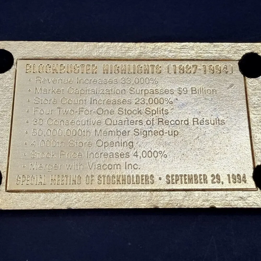 Vintage 1994 Blockbuster Entertainment Shareholder Gold Tone Paper Weight
